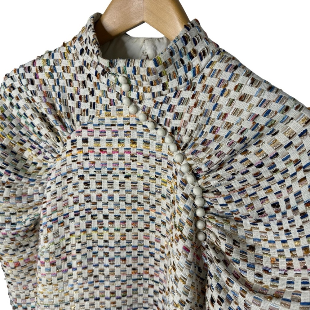 Rotate Birger Christensen Kim Multicolor Grid Mini Puff Sleeve Sheath Dress - Picture 5 of 14